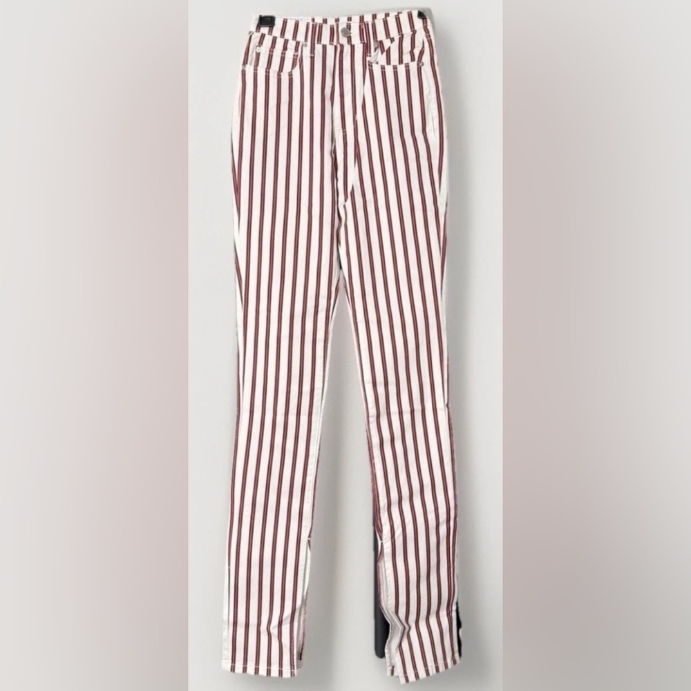 WeWoreWhat Rocker Stripe Jeans Stiletto Slit Red White Size 25 NWT High Rise - Picture 2 of 6